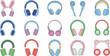 © md - Headphones with different ear designs in a cute flat style icon set