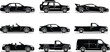 © RuhulAmin - Vehicle types silhouette illustration vector automotive car design graphics, sedan SUV sports coupe pickup van concept, black and white creative art collection