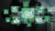 © InfiniteFlow - Conceptual design illustrating green technology and sustainability with various icons emphasizing environmental protection, renewable energy, and carbon reduction. Raster