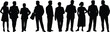 © AshaRani - Group of diverse business people silhouettes standing in formal attire, representing teamwork, corporate culture, professional diversity, and social gathering concepts for design projects