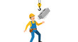 © Mark - Construction safety alert with worker dodging falling concrete block