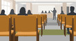 © markusmiller - Audience in conference room with presenter and orange seats