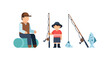 © markusmiller - Father and son fishing adventure with catch and fishing gear in flat design