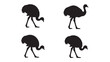 © Devid  - Ostrich silhouettes set with black outlines in various poses showing different head and leg positions on white background.