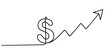 © Gerish - Continuous one line drawing of business growth icon with dollar sign vector illustration, Rising chart with dollar sign and arrow in one line art style. Chart drawing with editable black stroke on pro