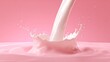 © Ramzoo - A stream of milk splashing into a pink liquid on a matching background