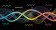 © Cil - Fundo abstrato vibrante com ondas digitais coloridas e formas geométricas, ideal para tecnologia, música e design moderno.
