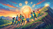 © Isaque Taylor - Diverse Team Pushing Giant Lightbulb Up Mountain Path Towards Success and Innovation
