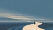 © suryastudio - Minimalist flat vector illustration of a solitary person walking a winding path into the horizon, symbolizing a personal journey, hope for the future, and seeking new direction