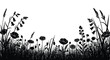 © Usman - Wildflower silhouette border shows tall grasses and blooming poppies against a white.