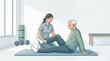 © LofiAnimations - Physical therapist assisting an elderly man with guided leg rehabilitation exercises, clean composition ample negative space