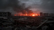 © siraphol - Burning industrial area at dusk with thick smoke and ruined foreground