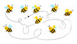 © MDSUJON - A vector graphic illustration of happy bees flying in a swirling pattern on transparent background