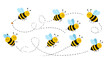 © MDSUJON - A colorful illustration of cartoon bees flying in a whimsical pattern on transparent background