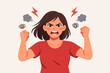 © Sanjit - Angry woman feeling frustrated and furious with clenched fists and shouting expression. Flat vector illustration of female character showing rage, stress, and negative emotions on light background.