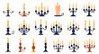 © Montaha - Large set of various candlestick and candelabra designs with burning candles in different styles and heights in vector.