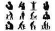 © Newton - Black silhouettes of parents and children family moments love care parenting relationships parenthood family life bonding affection