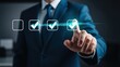 © Creative - Businessman interacting with a digital checklist, completing tasks successfully