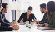 © peopleimages.com - Investor, conversation and business people in office, meeting and deadline for financial proposal. Trader, employees and economy professional in workplace, talking and feedback for investment deal