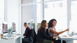 © peopleimages.com - People, research and talk in office with computer, journalist teamwork or news for media publication. Creative, women and pointing in workplace with desktop, discussion and advice for online article.