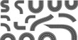 © Rifat - Curved road and highway elements vector set featuring asphalt street segments, curved paths and transportation route pieces for map design and city layout