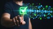 © Depot - Man interacting with futuristic glowing checkmark interface