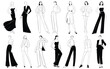 © Sonkear - Fashion illustration of women in various poses and outfits black and white line art on white background