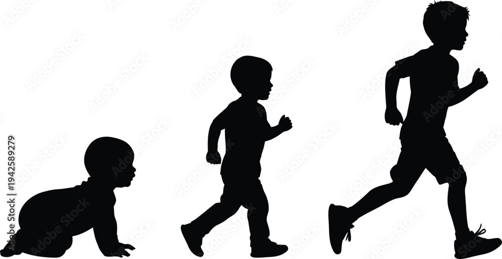 Running Development a silhouette illustration depicts the stages of human development from ...
