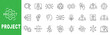 © tutti_frutti - Project management line icon set featuring innovation, teamwork, startup launch, gears, analytics and editable stroke outline business symbols.
