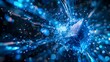 © Lianlian Liang - Digital blue box dissolving into glowing particles and light bokeh for artificial intelligence processing and ai algorithm visualization