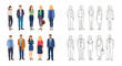 © Rifki - Collection of diverse male and female characters in both colored flat design and outline style, suitable for business and lifestyle illustrations.