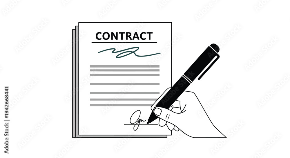 Vector illustration of hand signing contract document Stock Vector ...