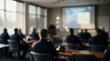 © Dmytriy - A defocused shot of a police briefing with a speaker at the screen