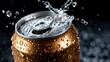© svastix - A sparkling beverage can with droplets showcases the excitement of opening a chilled drink, capturing the freshness and invigorating nature of a cold beverage.