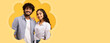 © Prostock-studio - Two young friends are smiling and posing together in a collage setup. They stand in front of a bright yellow background. Their outfits are casual and relaxed.