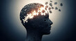 © Rinku - A fractured human head composed of puzzle pieces symbolizing thought on transparent background