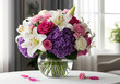 © VectSpeare - Elegant bouquet of mixed purple and pink flowers in a decorative vase