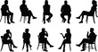 © Mukta - Collection of black seated people silhouettes featuring diverse postures, gestures, and body language for communication vector illustration and design art