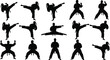 © MstRuna - Karate martial arts silhouettes set with kicking fighting and training poses isolated vector collection for combat sport, self defense practice and martial arts design