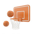 © Sheikh  - Basketball hoop with two basketballs, one near backboard back