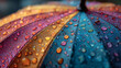 © LiezDesign - photo of colorful umbrella fabric covered in rain droplets, soft natural daylight, clean composition, April showers concept
