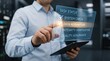 © andi - Businessman Interacting with Holographic Task Status Display in Data Center.