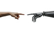 © Mamer - Origin of Connection Human and robotic hands reach, symbolizing the intricate future and collaborative genesis between mankind and artificial intelligence, a new era