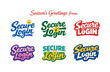 © Sergey - Seasonal holiday banner with promotional slogan presenting modern lettering logo set for Secure Login, cybersecurity-focused