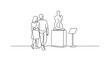 © Vitalii - Couple walking slowly through an exhibition hall examining a freestanding sculpture on a pedestal, informational stand beside it