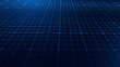 © ec0de - Grid for Virtual Technology Futuristic User Interface HUD. Dark Blueprint Grid. Sci-Fi Squares Mosaic Digital Tech VR Backdrop. Vector Background.