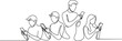 © Mofazzelh - Continuous one line drawing People holding, using mobile phones. Single line draw design vector graphic illustration. one line Icon drawing