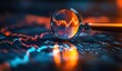 © Tokyo - Magnifying glass closely examines glowing orange and blue digital financial stock market charts displaying volatile trading data analysis for investment opportunity detection.