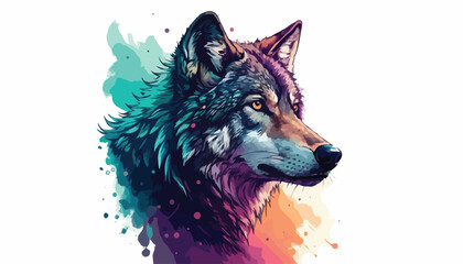  Vibrant illustration of a wolf head with colorful paint splashes