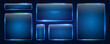 © Helga1 - A set of blue rectangular neon frames of different sizes with glowing effects and illumination on a dark background. Neon banners. Elements for futuristic design. Vector EPS 10.